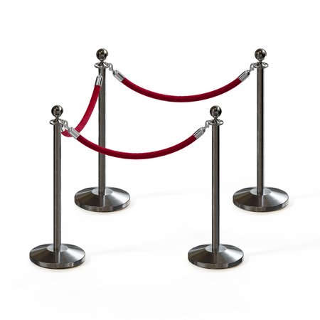 MONTOUR LINE Stanchion Post and Rope Kit Sat.Steel, 4 Ball Top3 Maroon Rope C-Kit-4-SS-BA-3-PVR-MN-PS